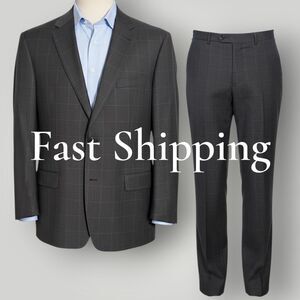 RALPH LAUREN 2 Piece Mens Suit Blazer Jacket 50L Pant 44Wx30L Brown Plaid Wool